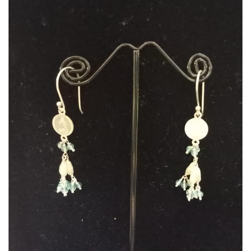 STERLING SILVER COIN APATITE AND RICE PEARL BEADS EARRINGS