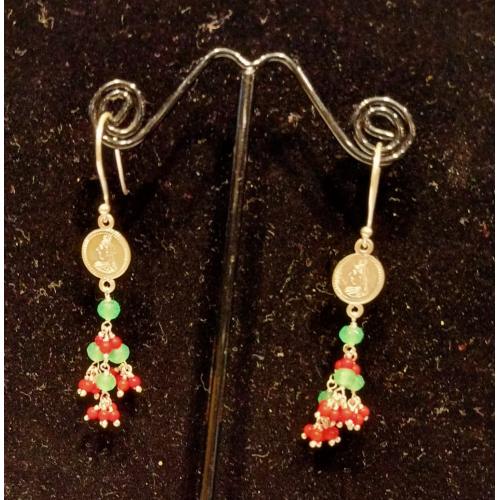 STERLING SILVER COIN CORAL BEADS EARRINGS