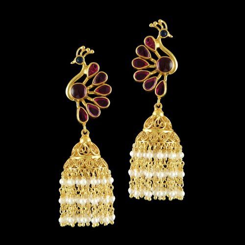 Mayura Jhumka with pearls