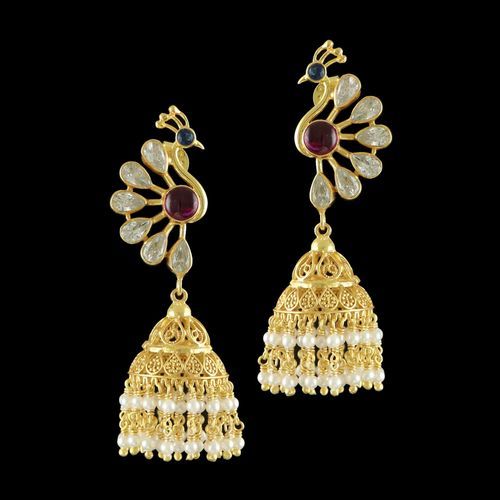 Mayura Jhumka with pearls