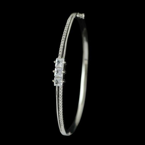 STERLING SILVER CZ LOCK BANGLE
