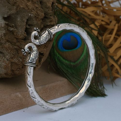 OXIDIZED SILVER MENS KADA BANGLE