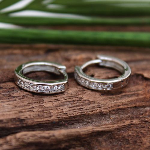 STERLING SILVER CZ HOOP EARRINGS