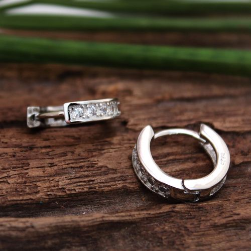 STERLING SILVER CZ HOOP EARRINGS