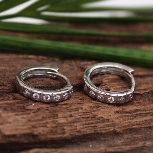 STERLING SILVER CZ HOOP EARRINGS