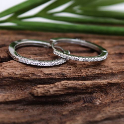 STERLING SILVER CZ HOOP EARRINGS