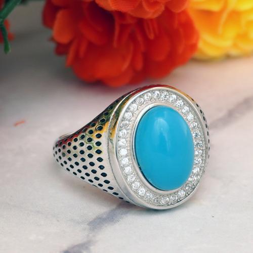 92.5 TURQUOISE AND CZ GENTS RING