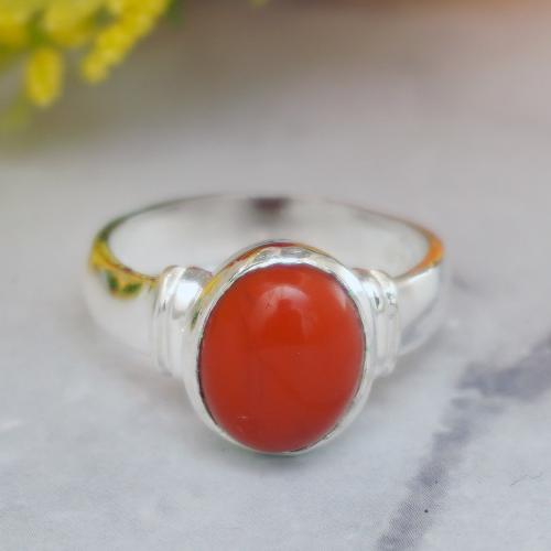 92.5 SILVER MENS CORAL STONE RING