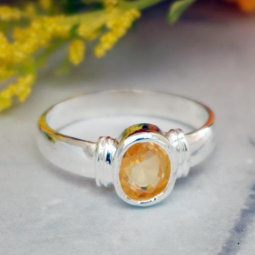 92.5 SILVER MENS YELLOW STONE RING