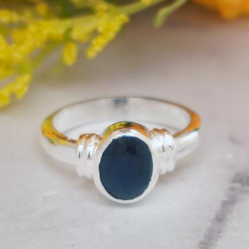 92.5 SILVER MENS BLUE STONE RING