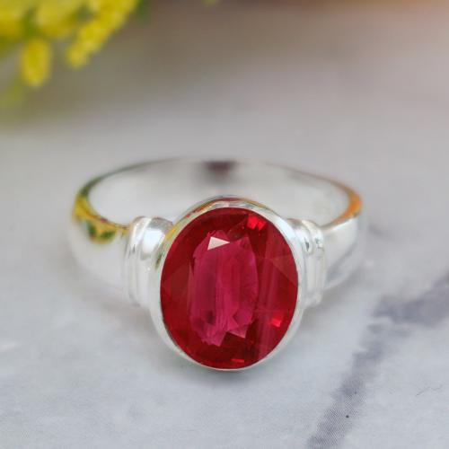 92.5 SILVER MENS RED STONE RING