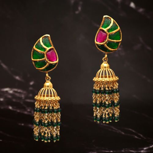 MANGO KUNDAN GOLD PLATED JHUMKA WITH JADE HANGINGS