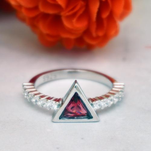 92.5 STERLING SILVER RED STONE AND CZ RING