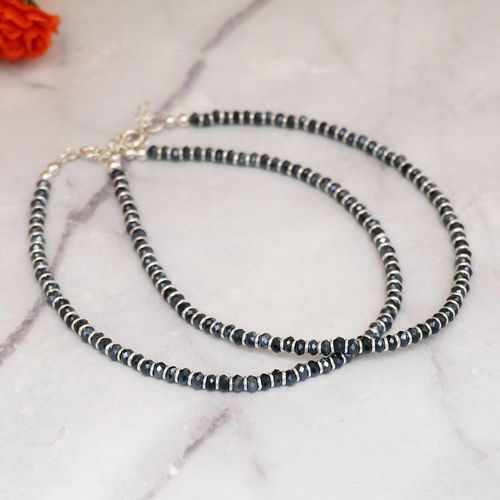 STERLING SILVER BLACK BEADS ANKLETS