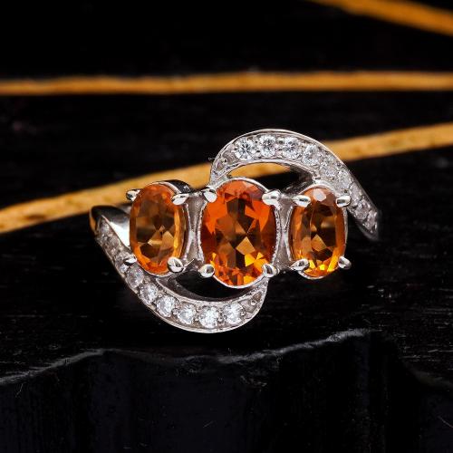 STERLING SILVER  CITRINE AND CZ RING