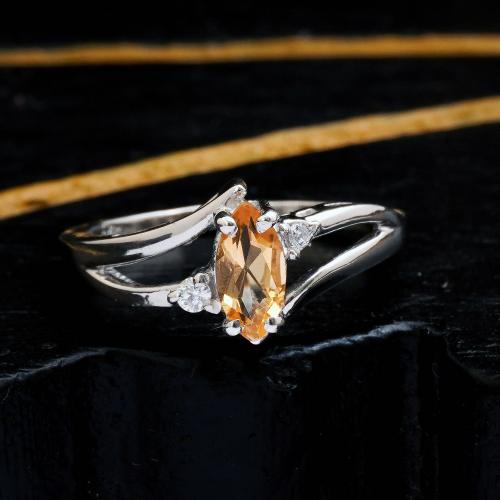 STERLING SILVER CITRINE AND CZ RING