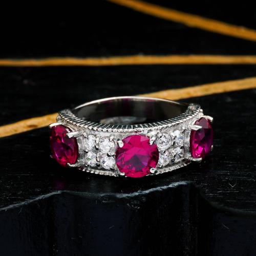 STERLING SILVER RED CORRENDUM AND CZ RING