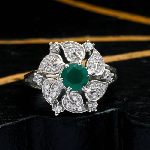 STERLING SILVER GREEN ONYX AND CZ RING