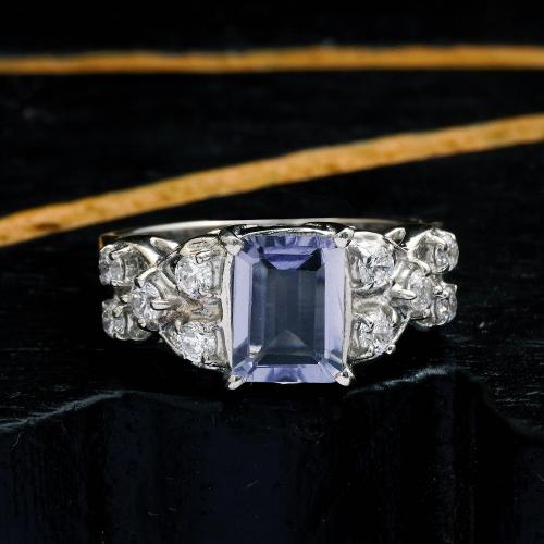 STERLING SILVER IOLITE AND CZ RING