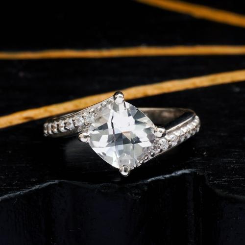 STERLING SILVER WHITE TOPAZ AND CZ RING