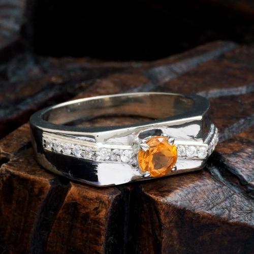 STERLING SILVER CITRINE AND CZ RING