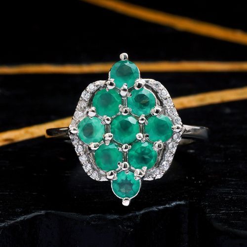 STERLING SILVER GREEN ONYX AND CZ RING