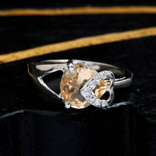 STERLING SILVER CITRINE AND CZ RING