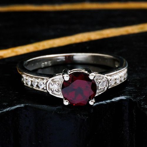 STERLING SILVER GARNET AND CZ RING