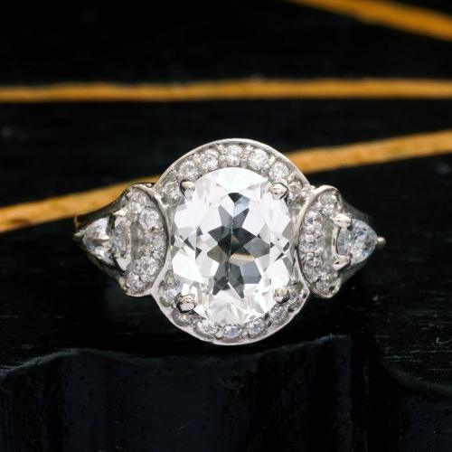 STERLING SILVER WHITE TOPAZ AND CZ RING