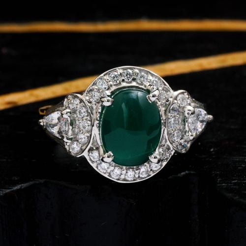 STERLING SILVER GREEN ONYX AND CZ RING