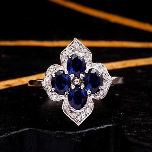 STERLING SILVER BLUE HYDRO AND CZ RING