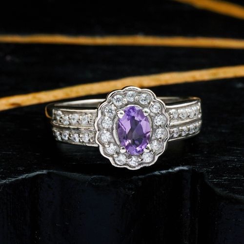 STERLING SILVER AMETHYST AND CZ RING