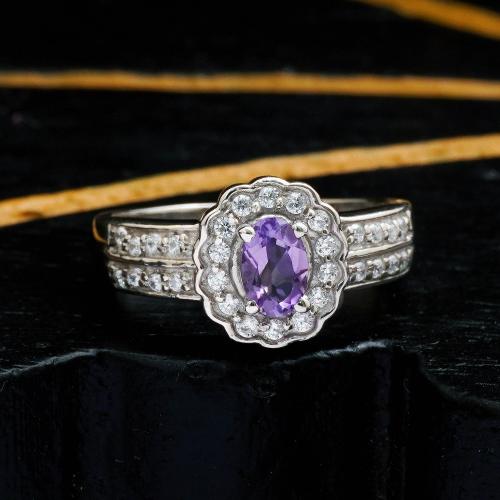STERLING SILVER AMETHYST AND CZ RING