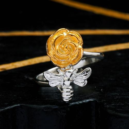 STERLING SILVER TWO TONE ROSE WITH BEE RING