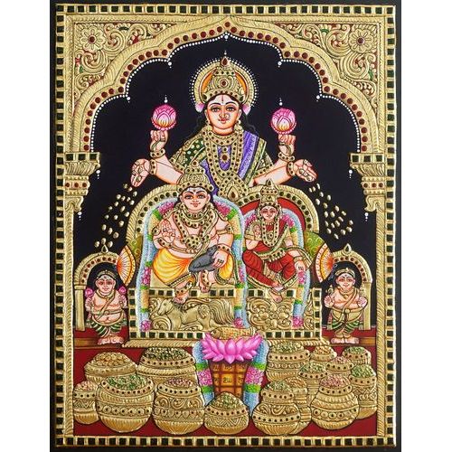 22CT GOLD HANDMADE GODDESS KUBERA LAKSHMI TANJORE PAINTING