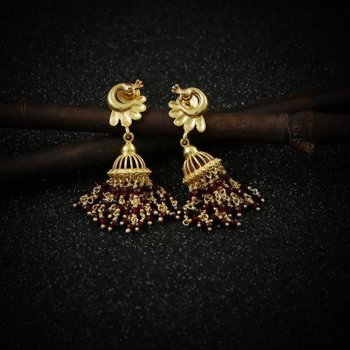 GOLD PLATED PEACOCK JHUMKA WITH RED HYDRO BEADS