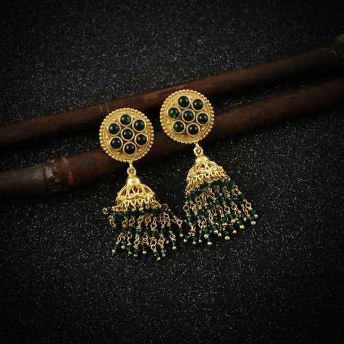 GOLD PLATED JHUMKA WITH GREEN HYDRO BEADS