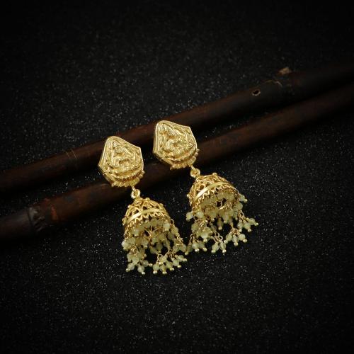 GOLD PLATED JHUMKA WITH PERAL BEADS