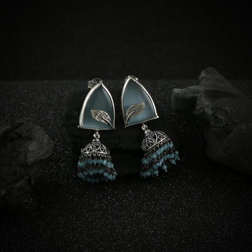 OXIDIZED SILVER JHUMKA WITH MONALISA STONES