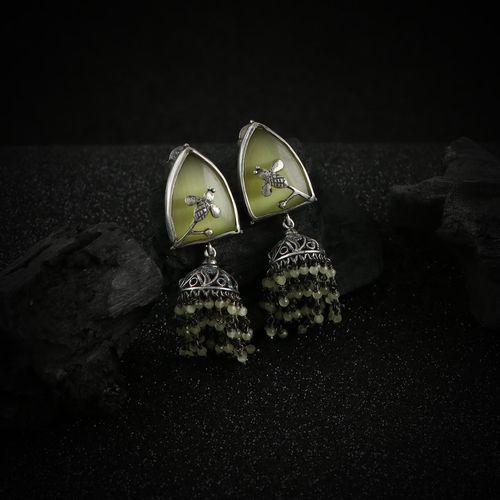 OXIDIZED SILVER JHUMKA WITH MONALISA STONES