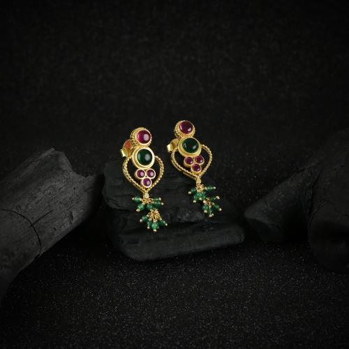 GOLD PLATED RED AND GREEN HYDRO EARRINGS