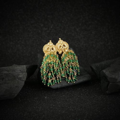 GOLD PLATED JHUMKA WITH GREEN HYDRO BEADS