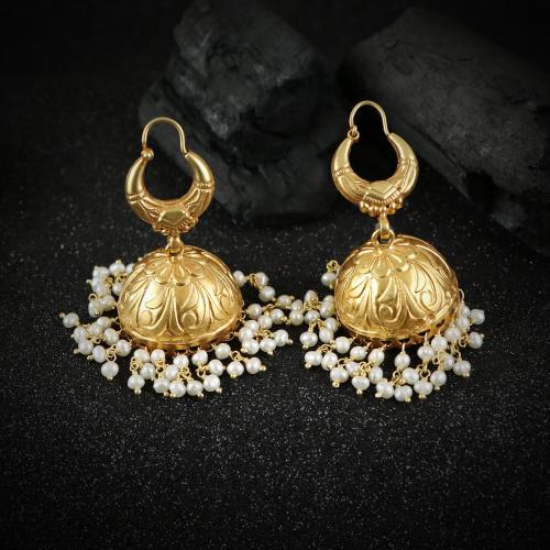 GOLD PLATED JHUMKA WITH PEARL BEADS