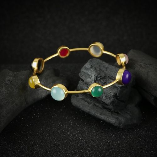 GOLD PLATED MULTI COLOR ONYX BANGLE