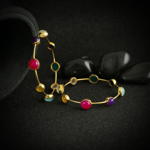 GOLD PLATED MULTI COLOR STONE ONYX PAIR BANGLE