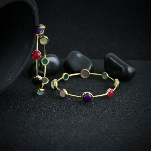 GOLD PLATED MULTI COLOR STONE ONYX PAIR BANGLE