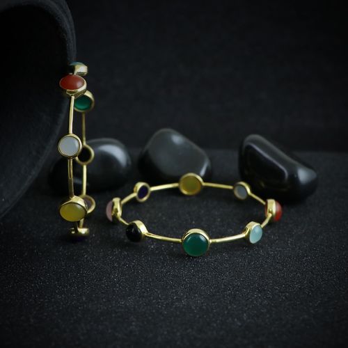 GOLD PLATED MULTI COLOR STONE ONYX PAIR BANGLE