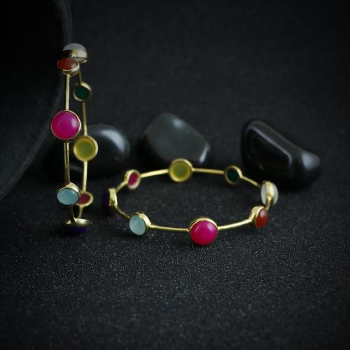 GOLD PLATED MULTI COLOR STONE ONYX PAIR BANGLE