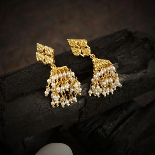 GOLD PLATED SILVER JHUMKA WITH PEARL HANGING EARRINGS