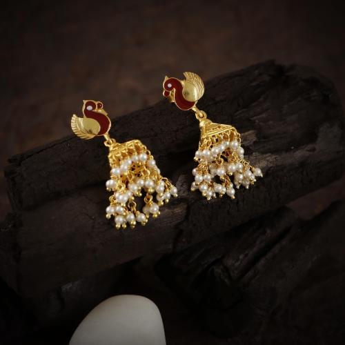 GOLD PLATED SILVER PEACOCK JHUMKA WITH PEARL HANGING EARRINGS